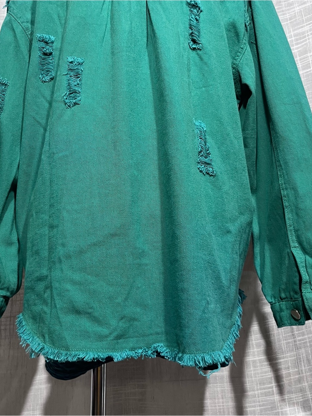 Distressed Green Button-Front Jean Jacket - Picture 12 of 14